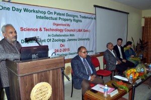 JU VC Prof R D Sharma speaking at workshop on Tuesday.