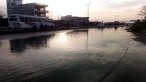 A portion of National Highway which is submerged in water at Vijaypur. -Excelsior/Gautam