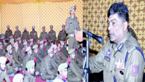ADGP Armed S M Sahai addressing officers and jawans during a darbar on Wednesday.
