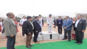 Winners of Physically Challenged Sports Meet being felicitated by DG Sports, Navin Agarwal and other dignitaries in Jammu on Saturday.