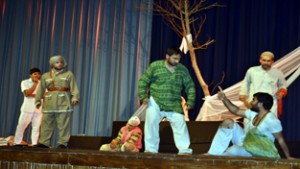 Artists in action during a play “No Man’s land” which was staged in JU on Monday.