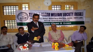 Commissioner JMC, Soujanya Kumar Sharma addressing the member of Trikuta Nagar Welfare Society in Jammu.