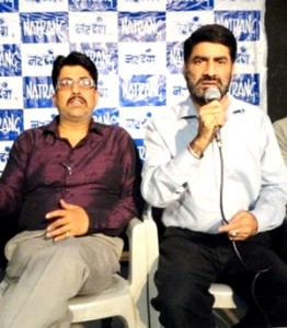Natrang Director, Balwant Thakur addressing the media at Natrang studio theatre, Jammu.