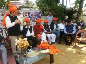 Speaker expressing his views during a function at Jammu on Saturday.