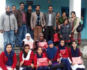 Winners of symposium along with the dignitaries at Government Higher Secondary School (Girls) in Bhaderwah.