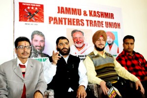 PTU leaders during a press conference at Jammu on Wednesday.