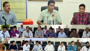 Deputy Commissioner, Dr Shahid Iqbal Choudhary chairing a meeting of Revenue officers at Kathua on Tuesday.