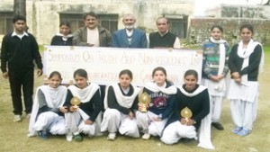 Winners of symposium posing along with dignitaries at GDC Sunderbani on Wednesday. 