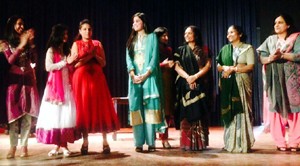 Students presenting a colourful cultural item during 'On The Spot Talent Hunt' at GCW Gandhi Nagar in Jammu on Tuesday.