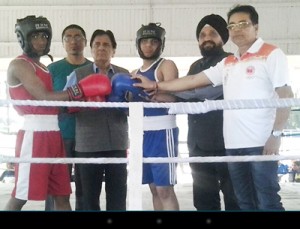 Dignitaries declaring the State Boxing Championship open in Jammu.