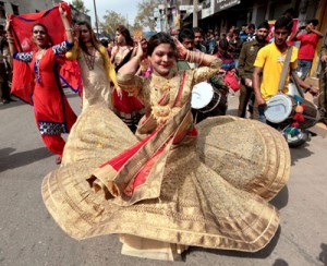 A trans-gender dancing during jhanki in Jammu on Friday.              —Excelsior/Rakesh