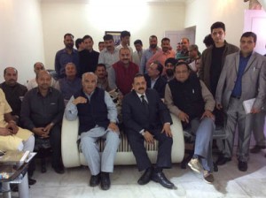 Dr Jitendra Singh at a party meeting at Jammu on Saturday.  —Excelsior/Rakesh