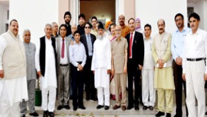 Outgoing Chairman Legislative Council, Amrit Malhotra posing for photograph with Members during farewell function in Jammu on Friday.