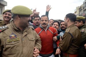 Former MLA Balwant Singh Mankotia and others courting arrest on Sunday. 