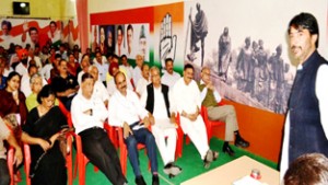 PCC president, GA Mir addressing DCC Jammu Urban functionaries on Friday.