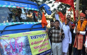 Minister of State for Finance and IT, Pawan Gupta flagging off annual Chountra Mata pilgrimage on Sunday.