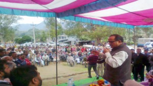 Deputy Chief Minister, Dr Nirmal Singh addressing public gathering on Saturday.