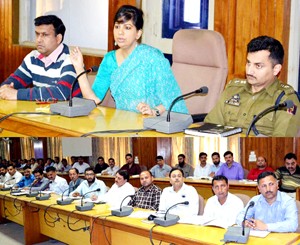 Deputy Commissioner, Yasha Mudgal chairing a meeting of revenue officers at Udhampur on Wednesday.
