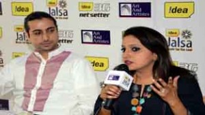 Durga Jasraj interacting with media persons at Jammu on Thursday. Abhay Rustum Sopori also seen in the picture.