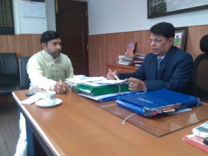 MLA Ramban Neelam Langeh during meeting with Divisional Commissioner Shantmanu at Jammu on Friday.
