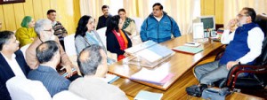 Finance Minister, Dr Haseeb Drabu chairing a meeting at Jammu on Wednesday.