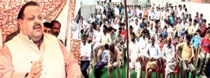 MLA Devender Singh Rana addressing public meeting in Nagrota Assembly segment on Saturday.
