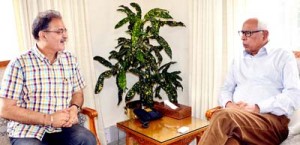 Speaker Legislative Assembly, Kavinder Gupta in a meeting with Governor, N.N Vohra at Raj Bhavan on Saturday.