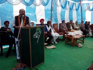 MLC, Surinder Choudhary addressing a felicitation function at Jammu on Wednesday.