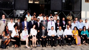 Union Minister Dr Jitendra Singh posing for photograph with a group of young foreign Space researchers attending an interactive training programme at ISRO Satellite Station at Bengaluru.