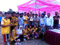 Winners of 12th Gurubaksh Singh State Korfball Championship posing  along with the chief guest and other dignitaries in Jammu.
