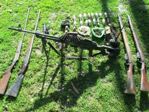 Arms, ammunition and explosives recovered by Army in Kishtwar on Thursday.— Excelsior/Tilak Raj