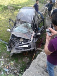 The ill-fated vehicle after accident near Kotli area in Bhaderwah. -Excelsior/Tilak Raj