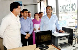 Minister of State for Transport Abdul Gani Kohli inspecting Pollution Checking Centre at Jammu on Wednesday.