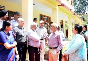 Minister for Education Naeem Akhtar and Minister of State for Information Priya Sethi during their visit to educational institution on Wednesday.