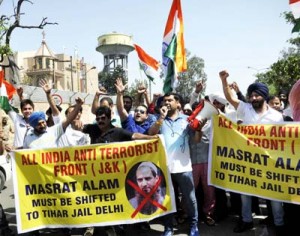 The activists of All India Anti-Terrorist Front holding protest on Wednesday.
