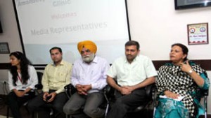 Officials of Amandeep Hospital during a press conference at Jammu on Wednesday.