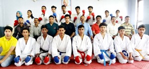 Selected Karatekas to represent the State in National Championship posing for a group photograph before leaving for Delhi.  