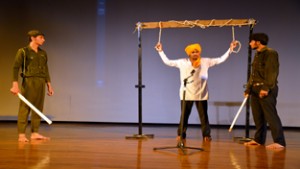 A scene of a play being performed during the inaugural day of the Cultural and Sports Festival at SMVDU in Katra on Friday.