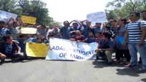 Ladakhi students protesting against new recruitment policy.