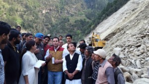 MoS for R&B, Sunil Sharma taking stock of damages due to land slides on Sunday.