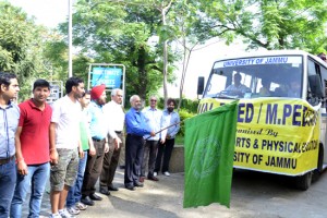 Educational Camp being flagged off by JU VC, Prof R D Sharma from Jammu on Wednesday.