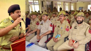 DIG Jammu Shakeel A Beig addressing Munshis during a seminar organised by Range Police Jammu on Saturday. 