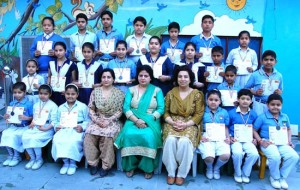 Medal winners posing along with School Management at Heaven Kingdom School in Jammu. 