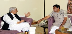 Chief Minister Mufti Mohammad Sayeed in a meeting with Union Surface Transport Minister Nitin Gadkari in New Delhi on Wednesday.