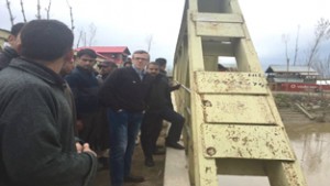 Former Chief Minister Omar Abdullah during his visit to Beerwah on Saturday.