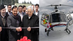 Chief Minister Mufti Mohd Sayeed alongwith Union Tourism Minister Dr Mahesh Sharma inaugurating Helicopter Service on Sunday.