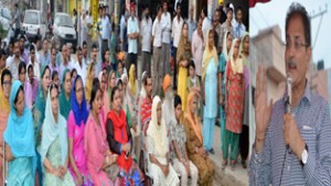 Speaker Legislative Assembly, Kavinder Gupta addressing public gathering at Gangyal on Saturday. 