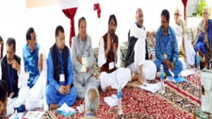 PCC president GA Mir and other senior leaders at party convention in Srinagar on Sunday.