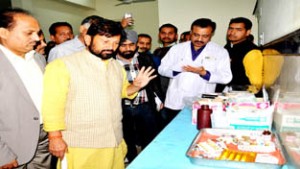 Minister for Health, Ch Lal Singh during visit to District Hospital Samba on Friday.