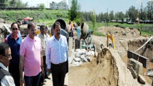 Speaker, Legislative Assembly, Kavinder Gupta taking stock of developmental works in Gandhi Nagar constituency on Sunday.
